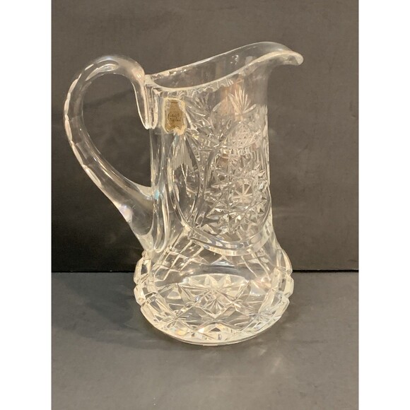 Vintage Genuine Hand Cut Lead Crystal Pitcher Vase Stars Checkerboard - Picture 2 of 10